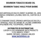 Front of the Bourbon Tobacco Beard Oil info card showing the full ingredient list and Lavish 4 Less distribution details on a clean white background.