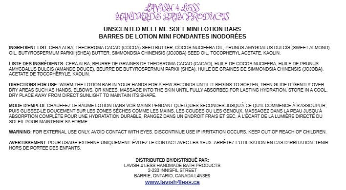 Unscented Melt Me Soft Mini Lotion Bars