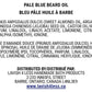 Front of the Pale Blue Beard Oil info card showing the full ingredient list and Lavish 4 Less distribution details on a clean white background.