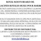 Front of the Royal Roots Beard Oil info card showing the full ingredient list and Lavish 4 Less distribution details on a clean white background.