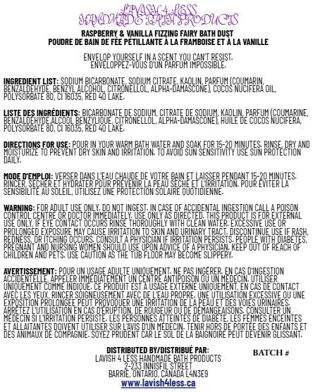 Back label of Lashi of Love Blueberry Pink Protein showing full ingredient list, directions for use, safety warning, and distributor information.