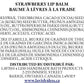 Strawberry Lip Balm ingredient label in English and French, listing natural butters and oils, displayed on a white background with Lavish 4 Less branding.