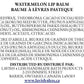Watermelon Lip Balm ingredients label with bilingual INCI list and Lavish 4 Less distributor information.